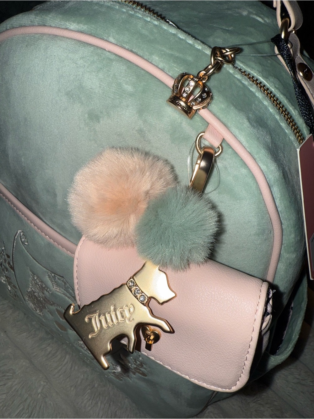 Juicy couture Velour Backpack with Mini Purse and Pom Charm - Picture 3 of 9